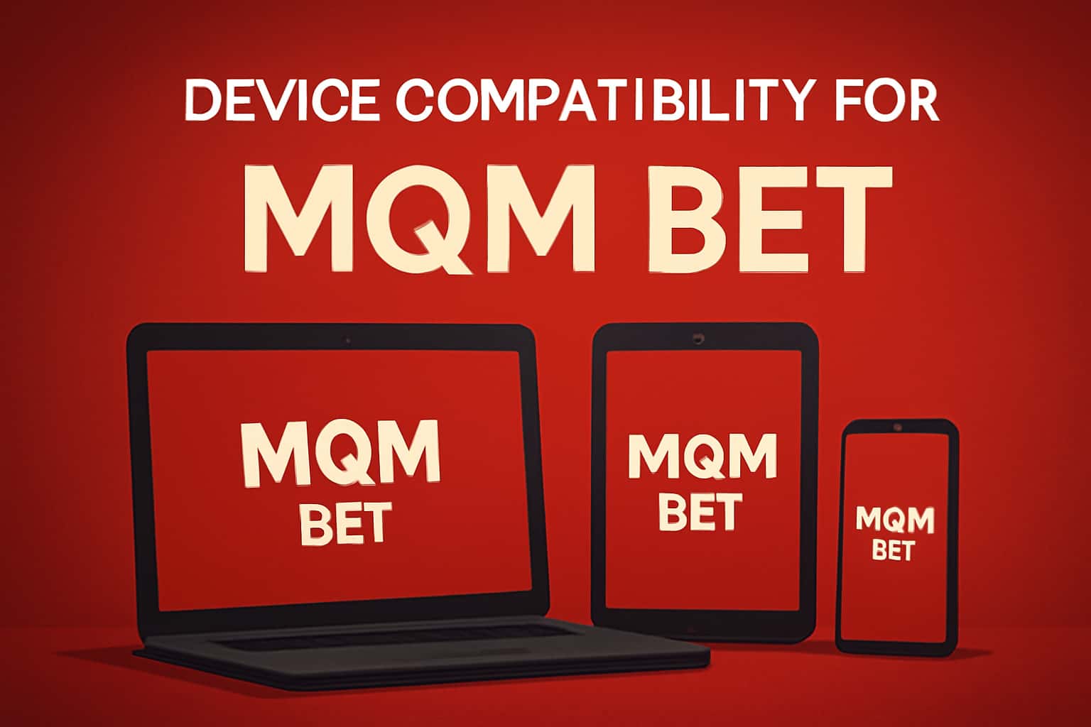 An informational graphic showcasing device compatibility for MQM Bet.