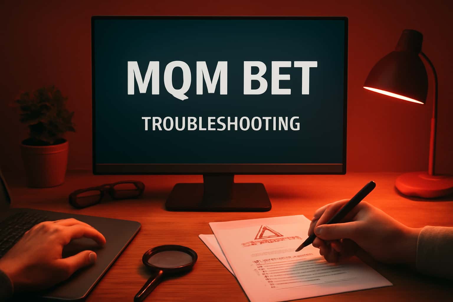 A visual representation of troubleshooting MQM Bet issues, featuring the app name.